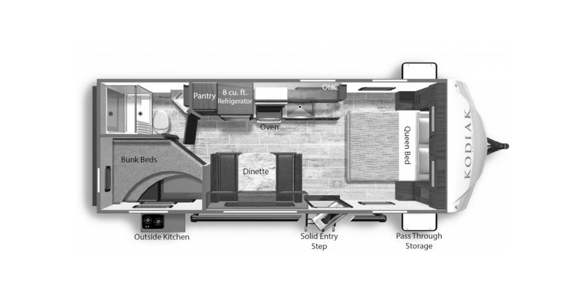 2022 Dutchmen Kodiak Ultra-Lite 227BH Travel Trailer at Kellys RV, Inc. STOCK# 4329B Floor plan Layout Photo
