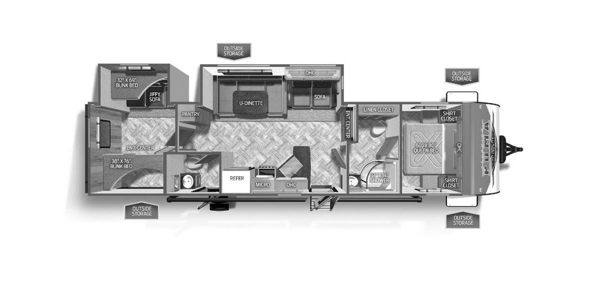 2023 Palomino Puma 32BHDB Travel Trailer at Kellys RV, Inc. STOCK# 4446B Floor plan Layout Photo