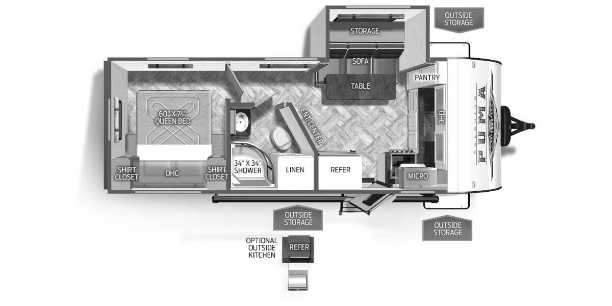 2023 Palomino Puma XLE Lite 22FKC Travel Trailer at Kellys RV, Inc. STOCK# 4450B Floor plan Layout Photo