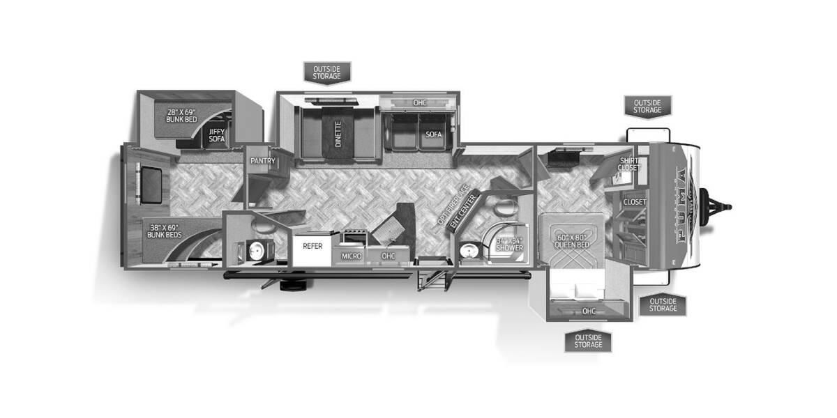 2023 Palomino Puma 32BHQS Travel Trailer at Kellys RV, Inc. STOCK# 4470B Floor plan Layout Photo