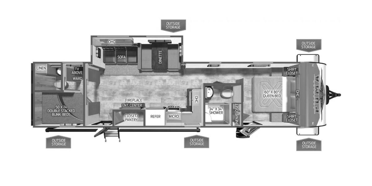 2024 Palomino Puma 29BHQB Travel Trailer at Kellys RV, Inc. STOCK# 4604B Floor plan Layout Photo