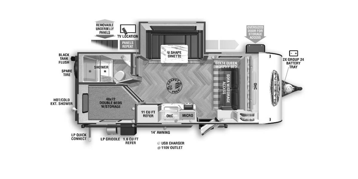 2021 Salem FSX 178BHSK Travel Trailer at Kellys RV, Inc. STOCK# 4612B Floor plan Layout Photo