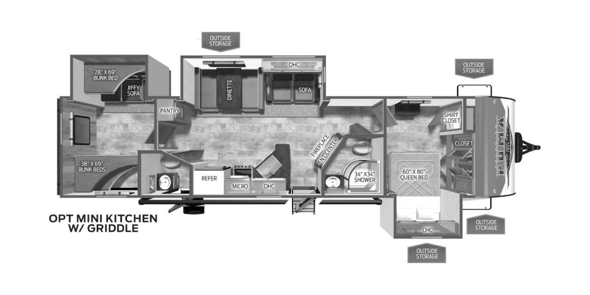 2024 Palomino Puma 32BHQS Travel Trailer at Kellys RV, Inc. STOCK# 4616B Floor plan Layout Photo